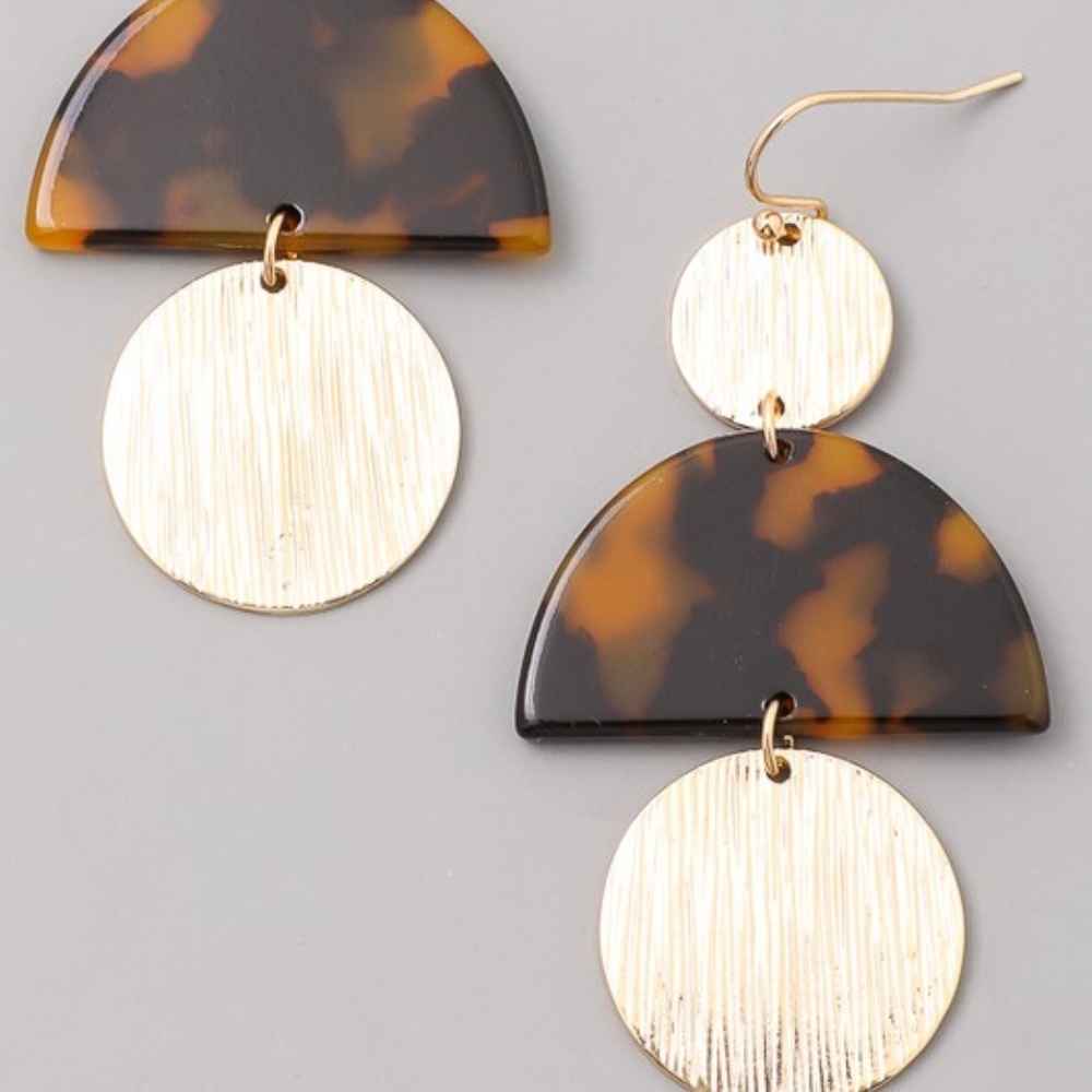 Gold Brown Acrylic Statement Earrings - Picture 2 of 2